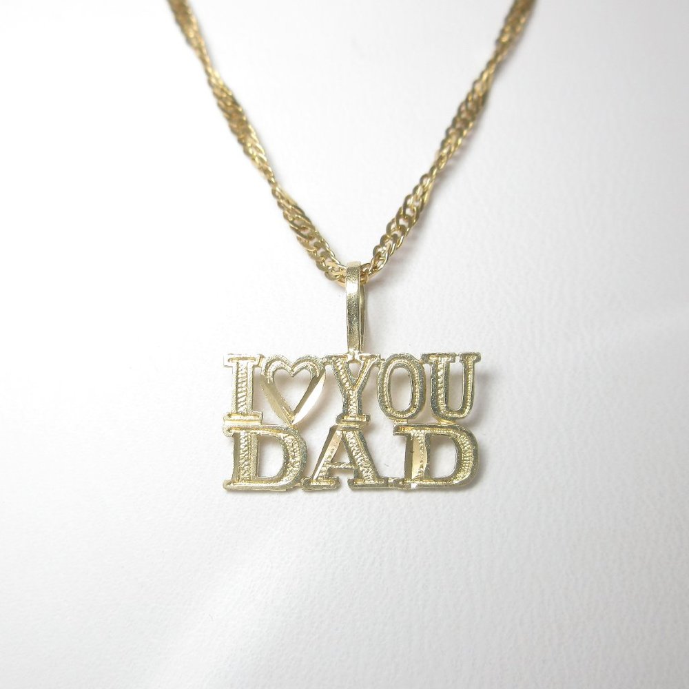 Mens Gold I Love Dad Necklace Fathers Day 14k 24" Gem